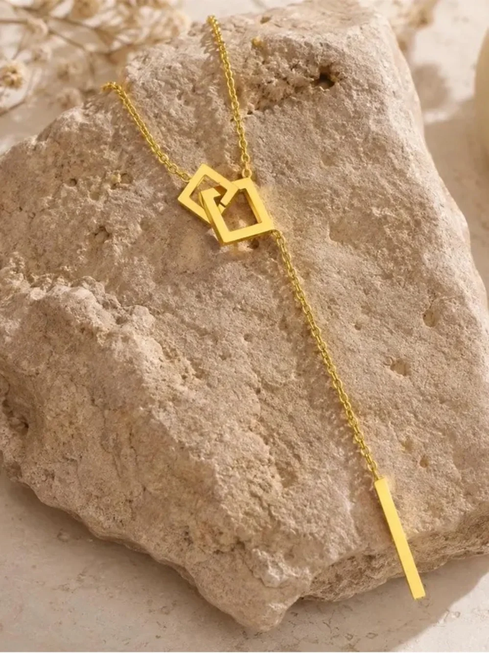 18K Gold Plated Y Necklace, Geometric Lariat Necklace, Stainless Steel Necklece